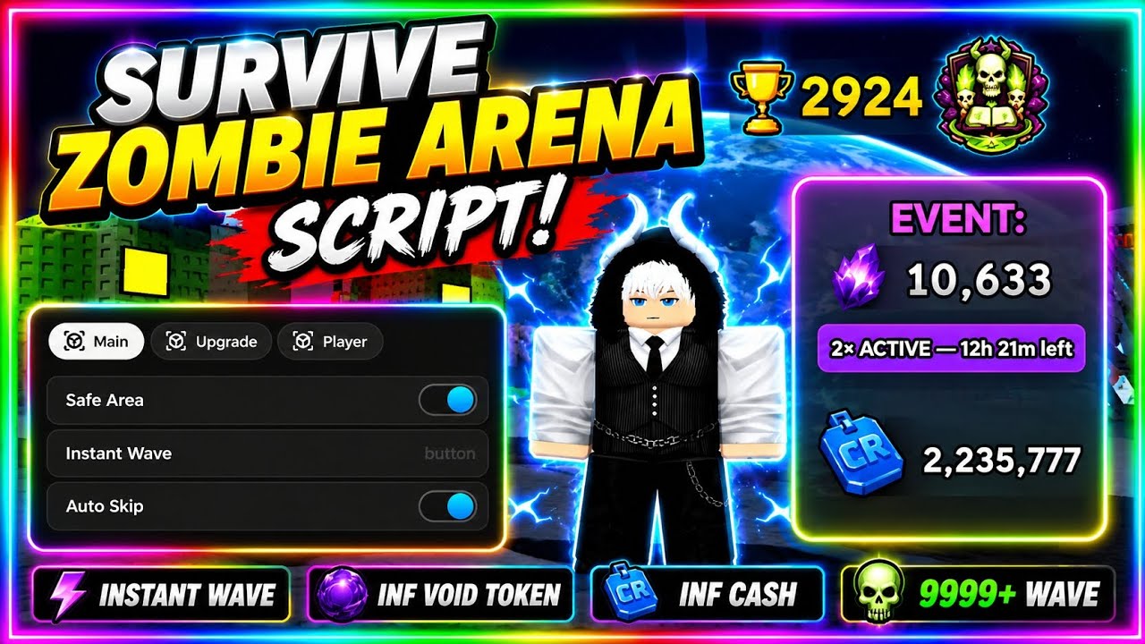[ 🧟&zwj;♂️ ] Survive Zombie Arena Script - Instant Wave, Inf Void Event, inf Cash, Nokey!!