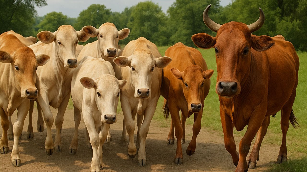 Puluhan sapi lembu jinak berkerumunan dengan semangat berjalan menuju kandang, Suara Moo