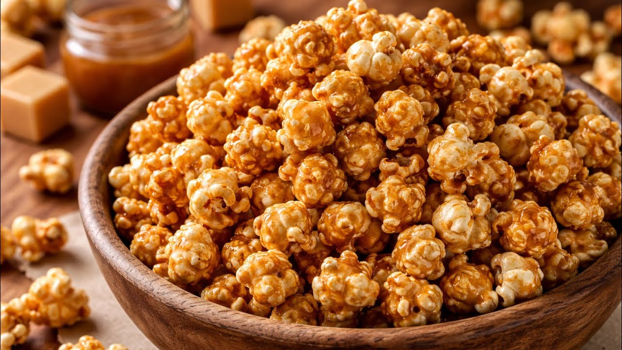 If you have a glass of milk and some corn, make a delicious caramel popcorn.