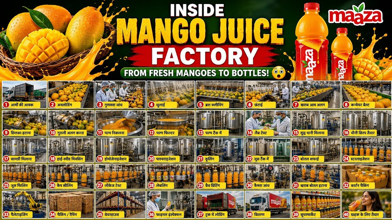 Inside Mango Juice Factory 🥭 | From Fresh Mangoes to Bottles | Full Manufacturing Process