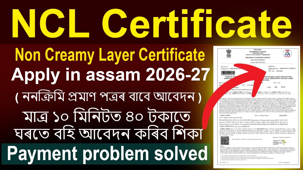 NCL apply online assam || How to apply NCL certificate in assam  ৪০ টকাতে ঘৰতে বহি আবেদন কৰিব শিকা