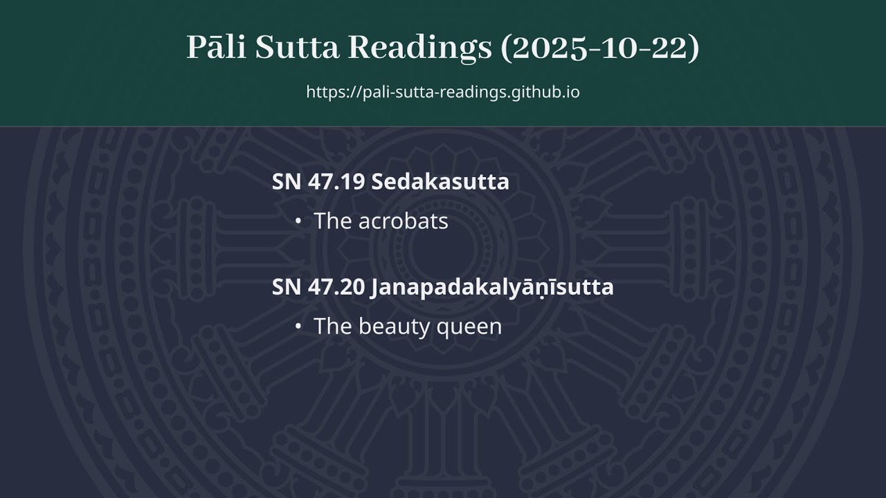 (2025-10-22) SN 47.19 Sedakasutta (the acrobats); SN 47.20 (the beauty queen)