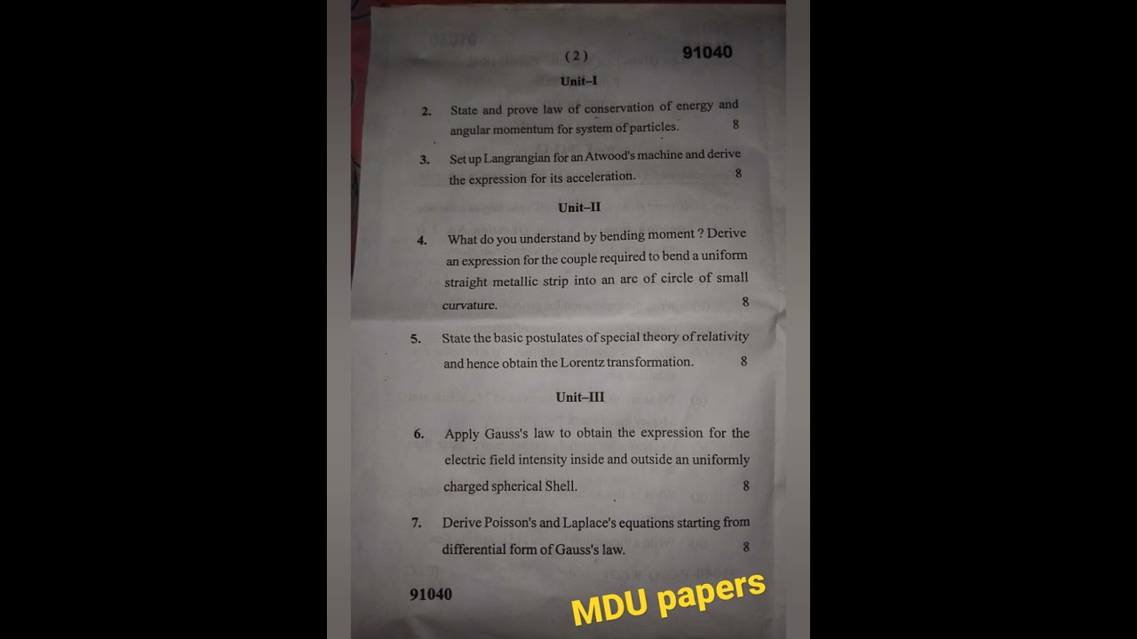 mdu bsc ( chemistry hons.) 1st sem physics 2022 paper 😯😮