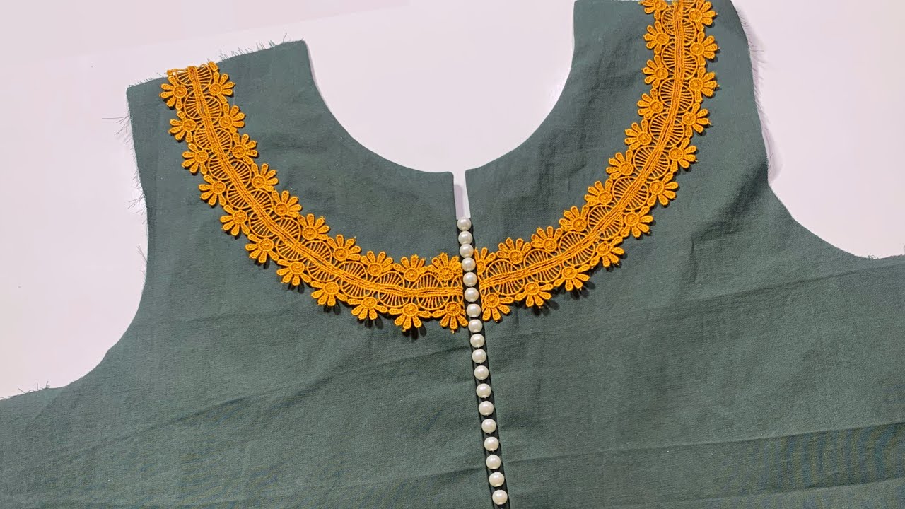 Lace neck design | slit neck design cutting and stitching | Eid dress designing