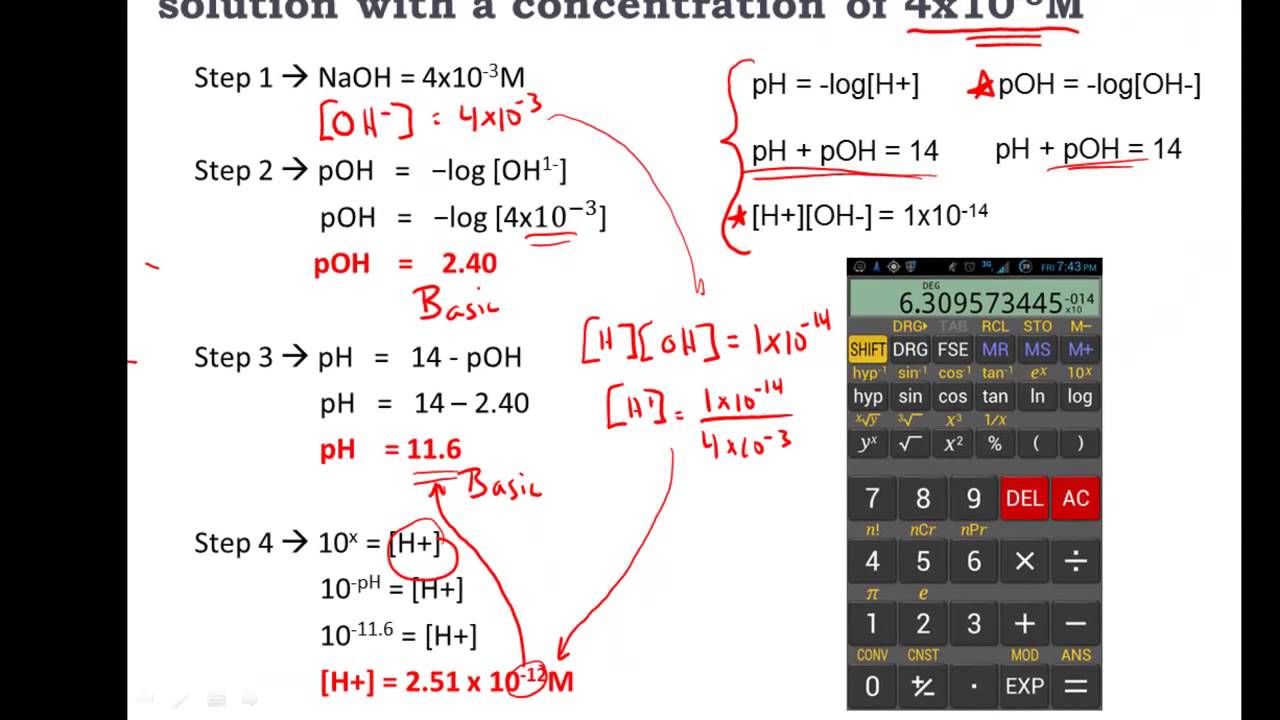 Расчет pH, pOH, [H+], [H3O+], [OH-] кислот и оснований — Практика