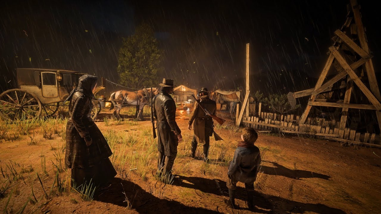 Relaxing Arthur & John’s Family Road Trip & Camp during Rain & Thunderstorms | RDR2 ASMR