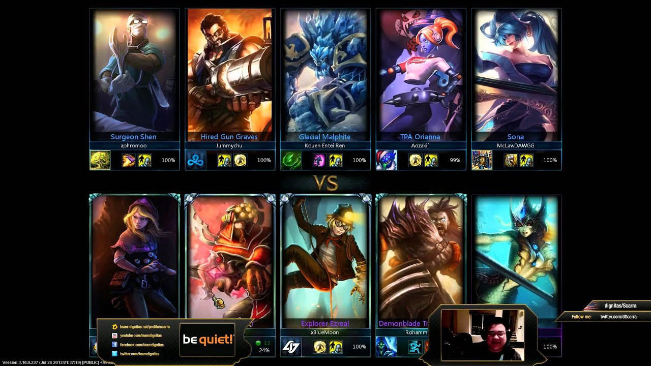 Scarra's stream. Solo Q in Diamond 1. Going back for challenger on my main account. Studio mic is g