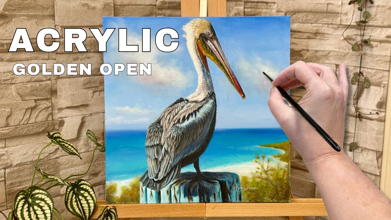 Pelican in Golden Open Acrylics | Coastal Painting Process