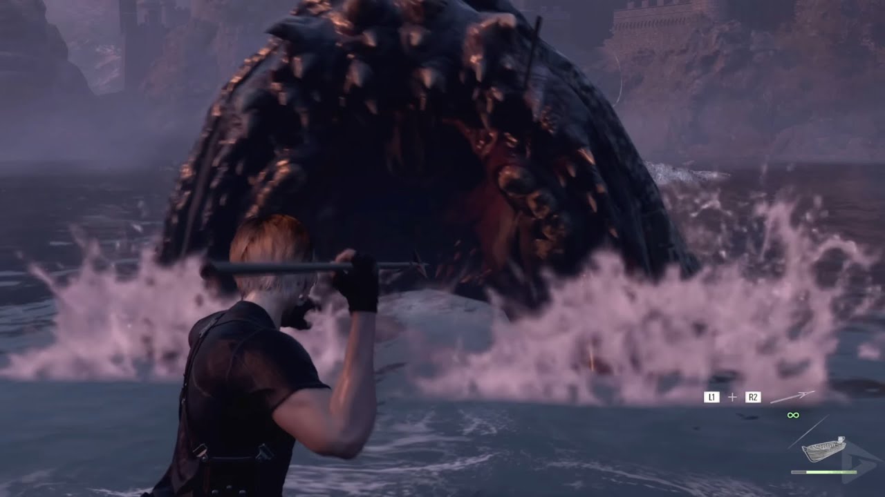 Leon Kennedy fights off Del Lago in resident evil 4 remake #5