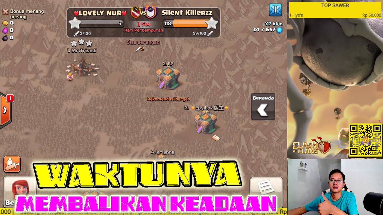 LIVE WAR SERENTAK 50 VS 50 FULL TH 14 DI KLAN LOVELY NUR  | CLASH OF CLANS INDONESIA
