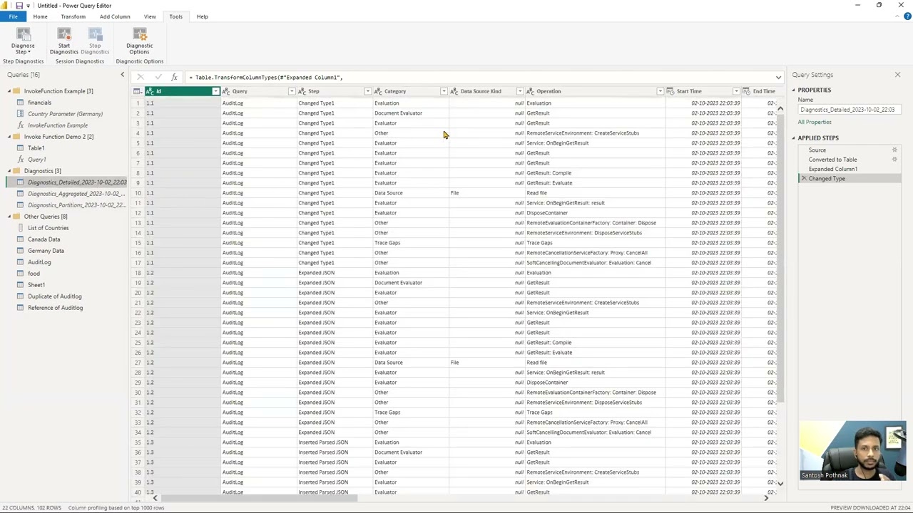 Power Query Editor : Tools Diagnostic Options Option
