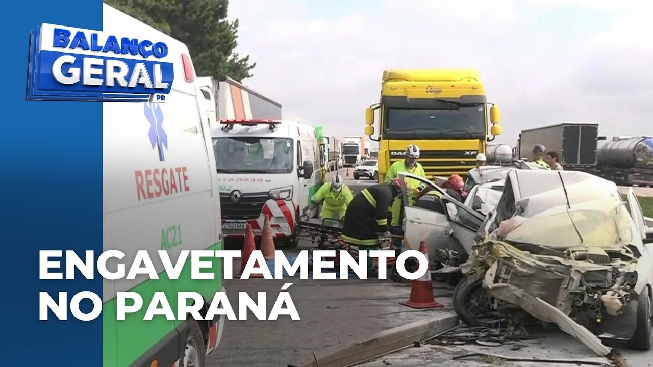 Homem fica preso às ferragens após engavetamento envolvendo carros e caminhões no Paraná