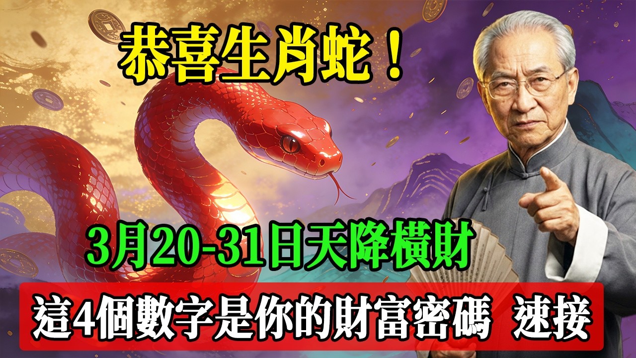 恭喜生肖蛇！九紫離火遇春分，3月20-31日天降橫財，這4個數字是你的財富密碼，速接！#南懷瑾  #國學 #易經 #開運 #招財#風水 #2026運勢#屬相 #生肖運勢#生肖命理