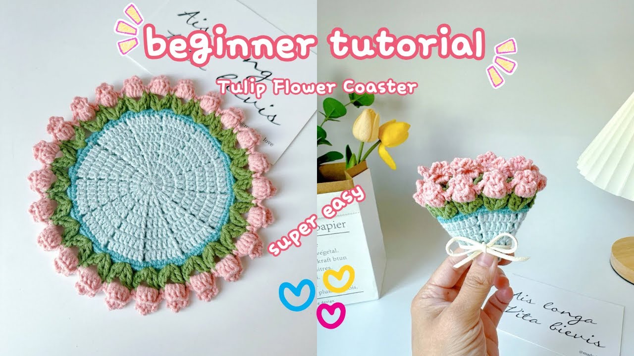 Crochet Flower Bouquet Coaster 🌷|  Super Cute & Easy Tulip Crochet Ideas!