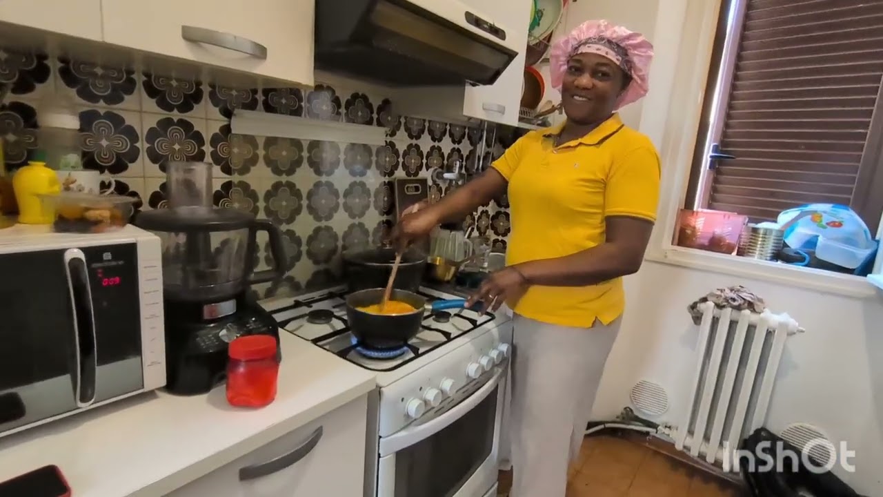 Preparing Nigeria starch and African pepper soup 