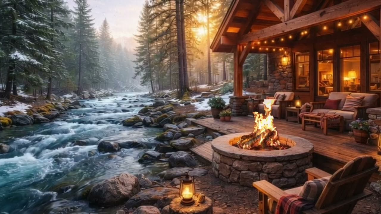 River Campfire ASMR for Sleep 🔥 | Crackling Fire, Flowing Stream, Cozy Cabin Ambience