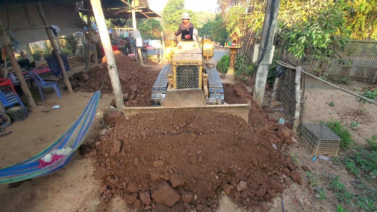 incredible best skill landfill project , truck unload transport soil with bulldozer push stone soil 