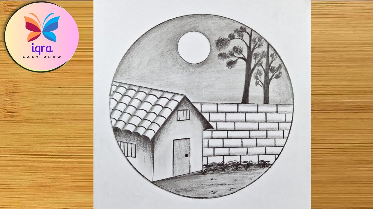 Easy Circle Scenery Drawing || Pencil Drawing in a Circle || Easy Drawing ideas for beginners