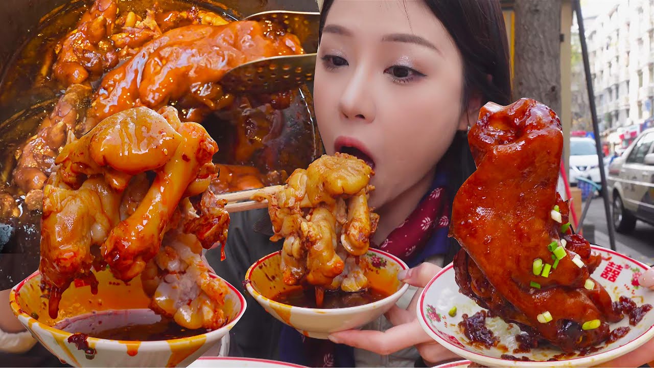 满满红油糯蹄花和酱卤猪蹄！一嗦脱骨红油超香，冬天就得是这一口，香香~【小果食Xiao Guo】#mukbang