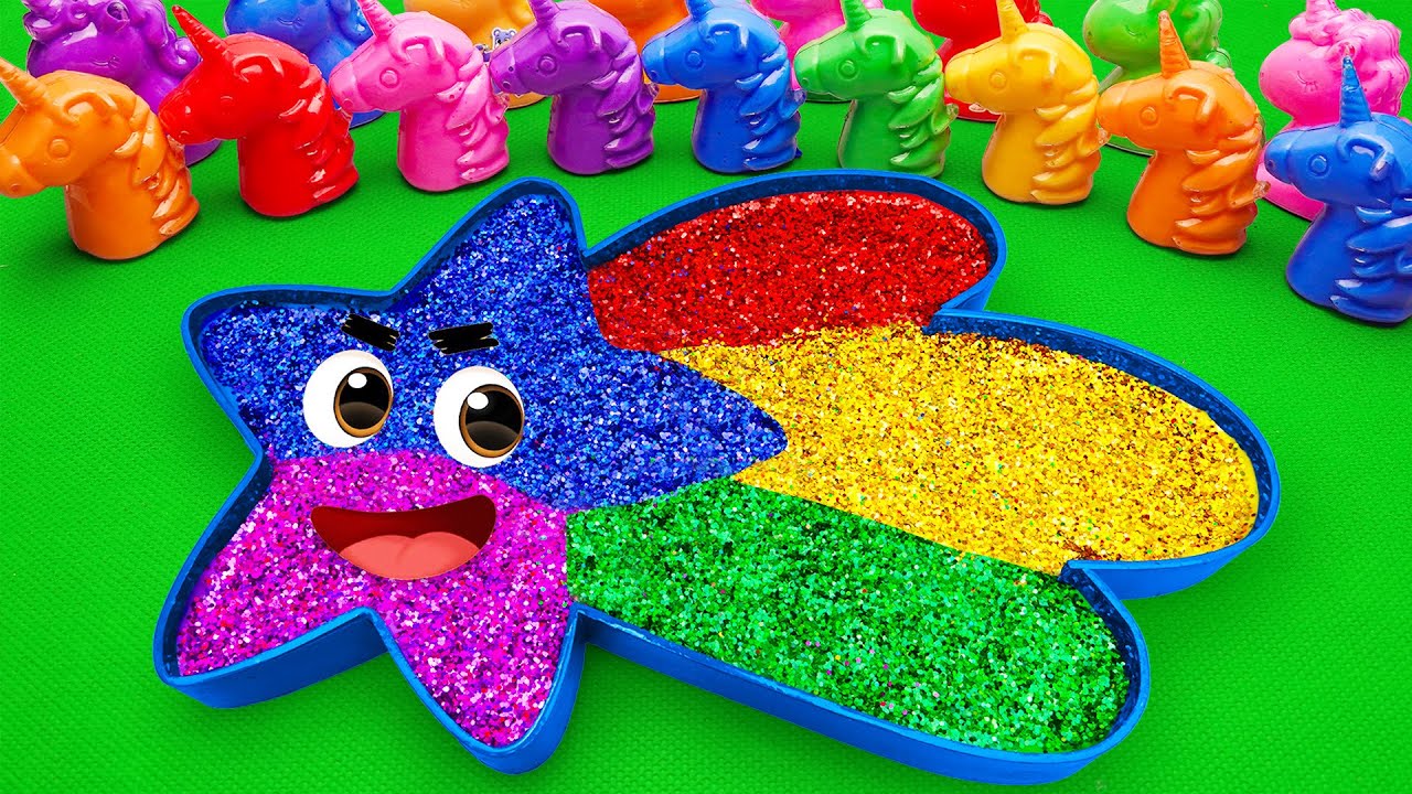 Satisfying ASMR | Make Rainbow Star Bathtub with Mixing Glitter SLIME in Rainbow Horse CLAY Coloring