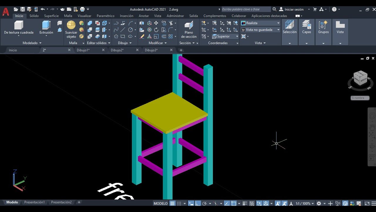 Como dibujar una silla en AutocaD 3D/Crea silla en AutocaD 3D