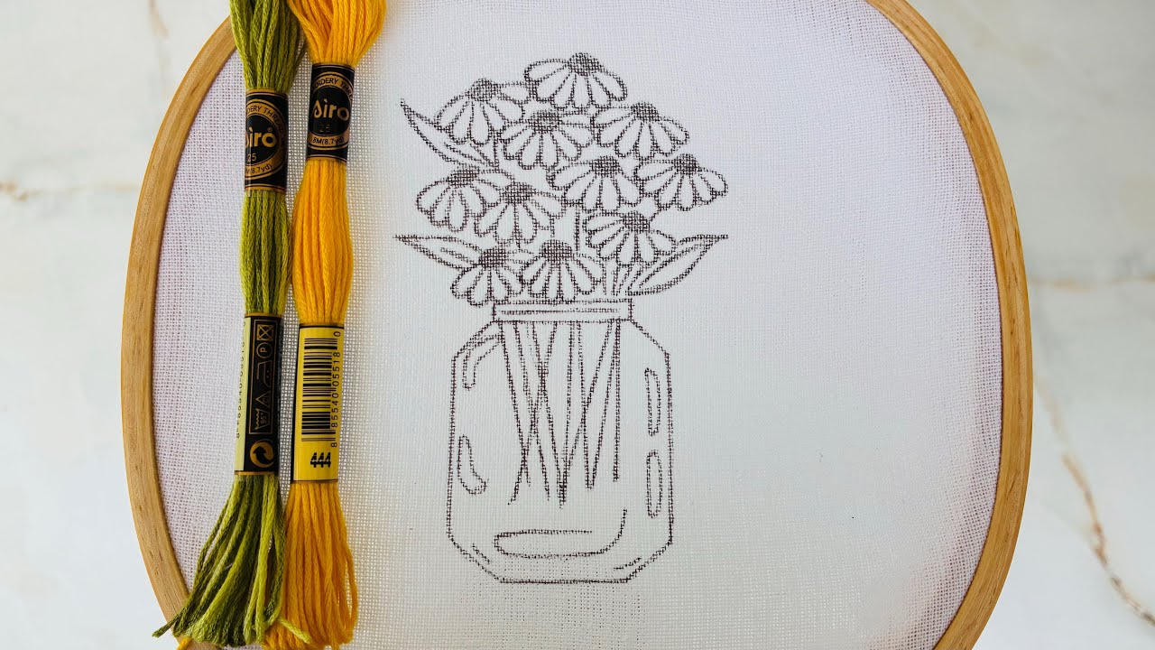 VERY VERY EASY FLOWER JAR HAND EMBROIDERY DESIGN FOR BEGINNERS 