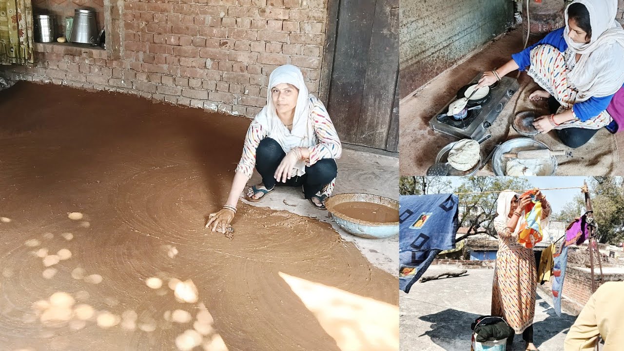 सुबह 6:00 से उठकर पूरे दिन के कड़ी मेहनत करके चमका दिया घर लाल मिट्टी गोबर से लिपाई #shabnamrajneesh