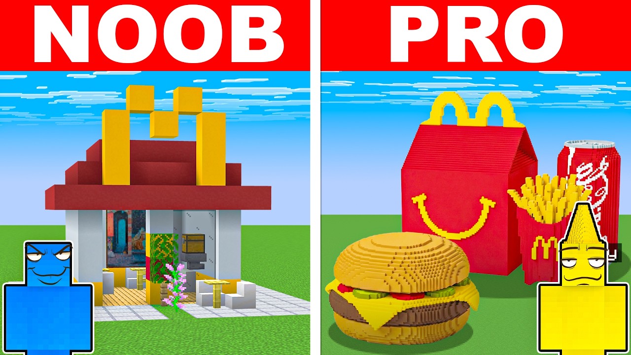 NOOB vs PRO: MCDONALDS BUILD CHALLENGE in Minecraft