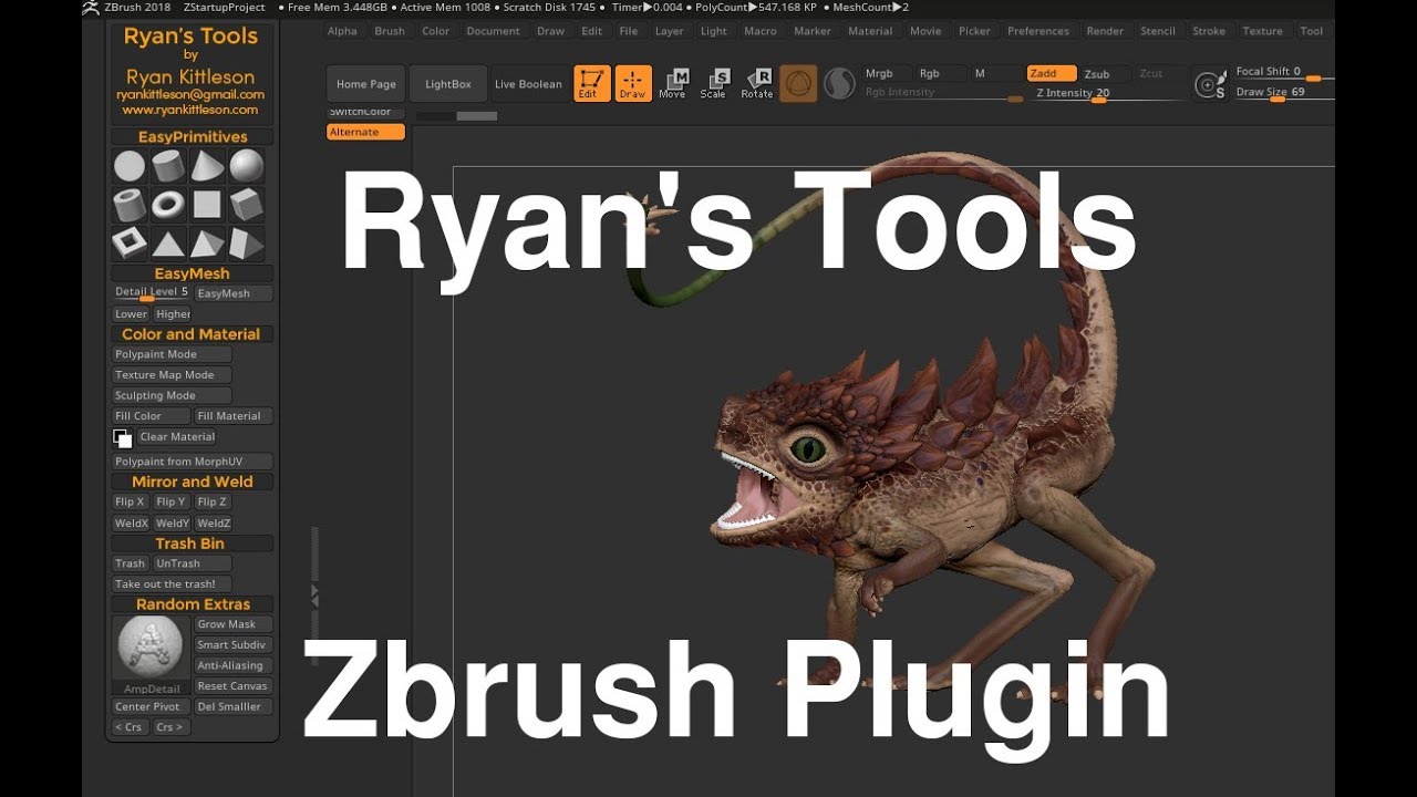 Ryan's Tools: Free Zbrush Plugin