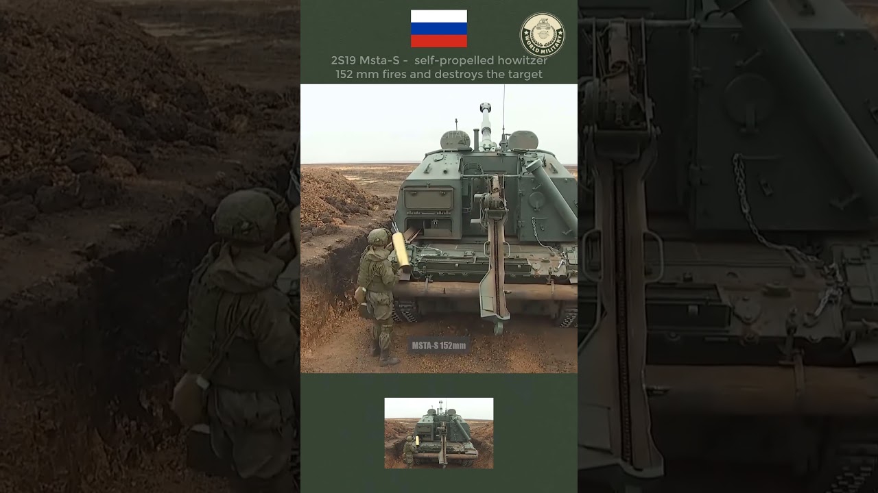 2S19 Msta-S -  self-propelled howitzer 152 mm fires and destroys the target #military #defence