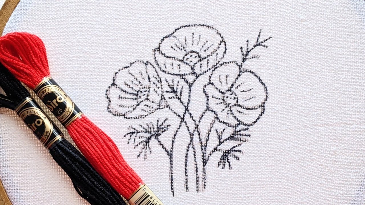 VERY EASY AND BEAUTIFUL POPPY FLOWERS HAND EMBROIDERY DESIGN FOR BEGINNERS