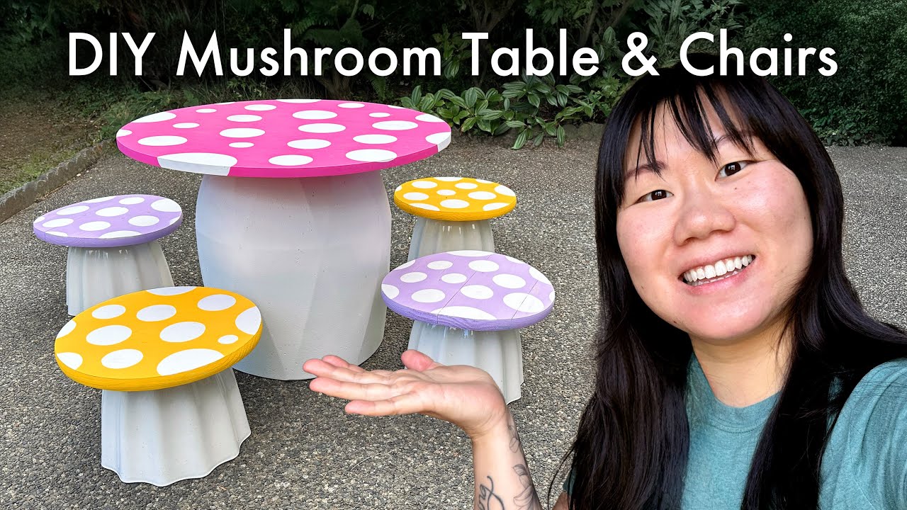 DIY Mushroom Table & Stools for Backyard | Easy Outdoor Furniture Build ✿ DIY Vlog