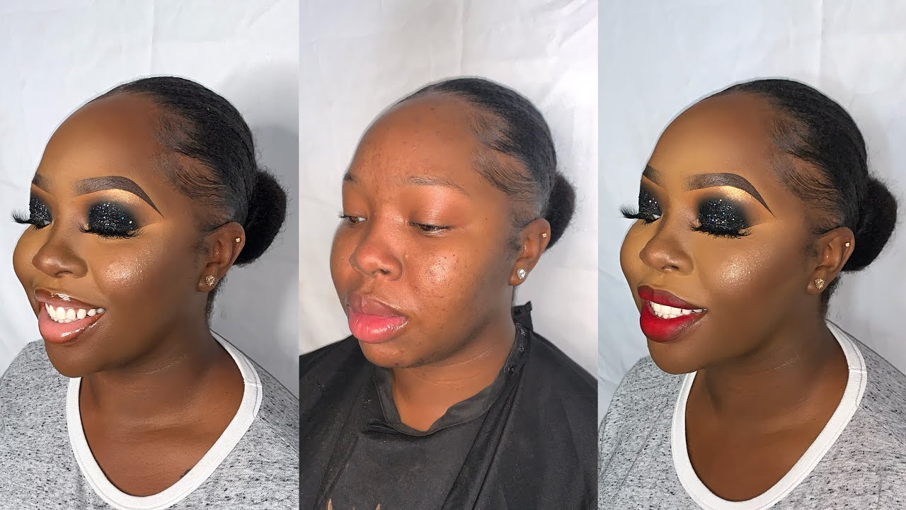 BLACK GLITTER SMOKEY EYE CLIENT TUTORIAL *2 lip combos* || Call Me Yap