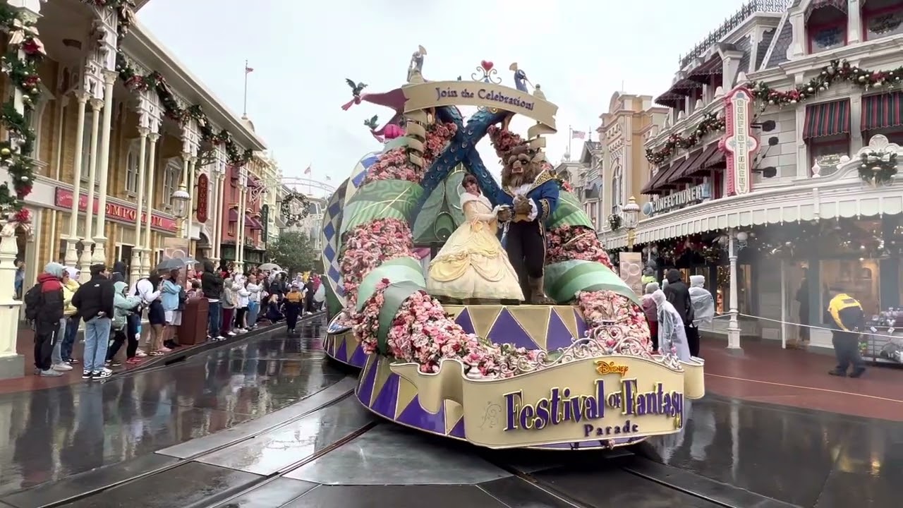 Disneys Festival of Fantasy Parade from Magic Kingdom in the rain 11/20/2022 Winter attire worn