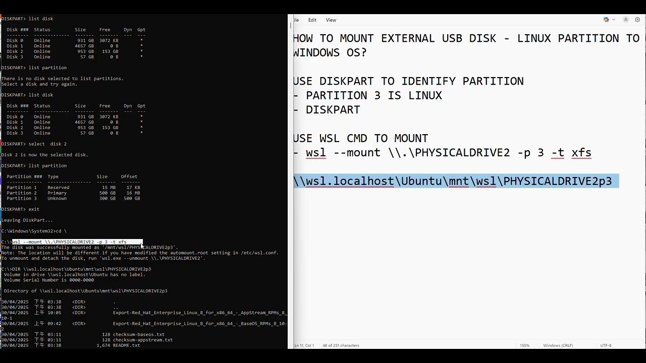 HOW TO MOUNT EXTERNAL DISK WITH LINUX PARTITION TO WINDOWS OS