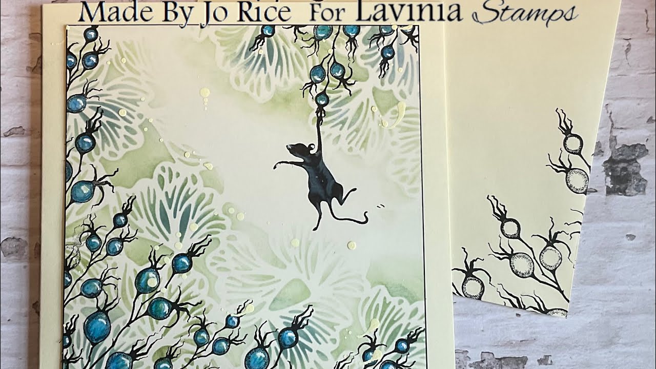 Tango and the Winter Berries by Jo Rice #laviniastamps #stencils#cardmaking