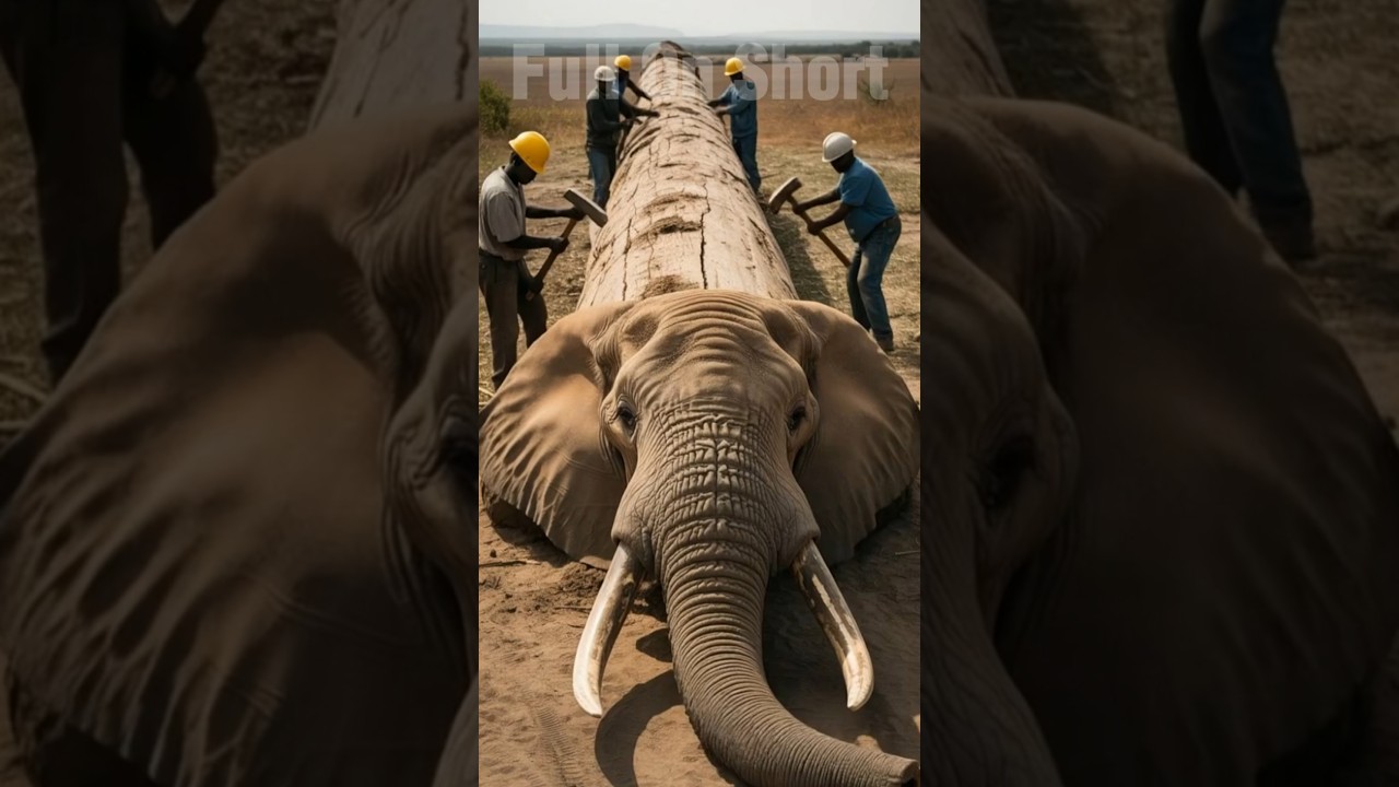 Rescue African Bull Elephant From Big Giant Log #animals #funny #funnyvideo #shorts #shortsfeed