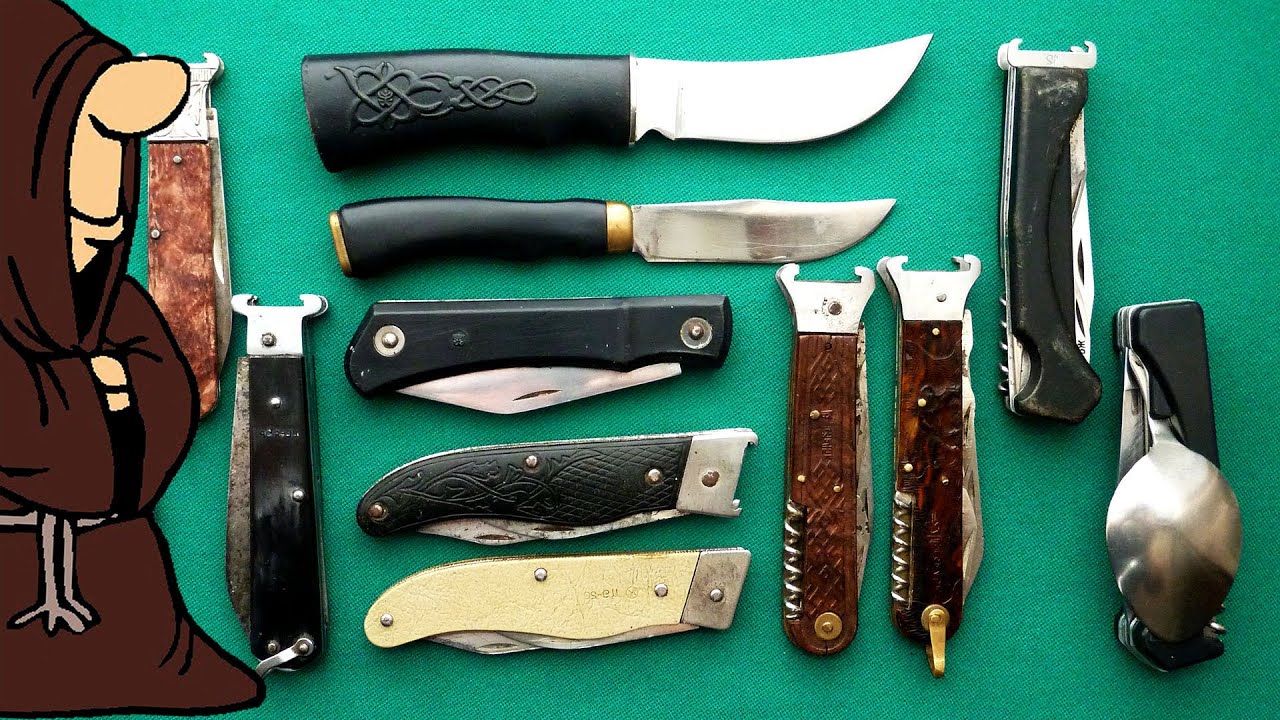 Soviet hunting folding knives from various manufacturers. USSR knife collection.