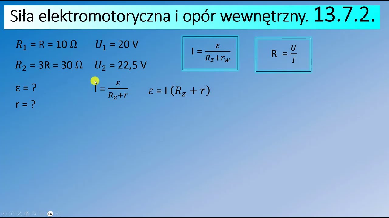 13.7.2. Gdy do baterii podłączono opornik o oporze R1 = R = 10 om woltomierz włączony r&oacute;wnolegle