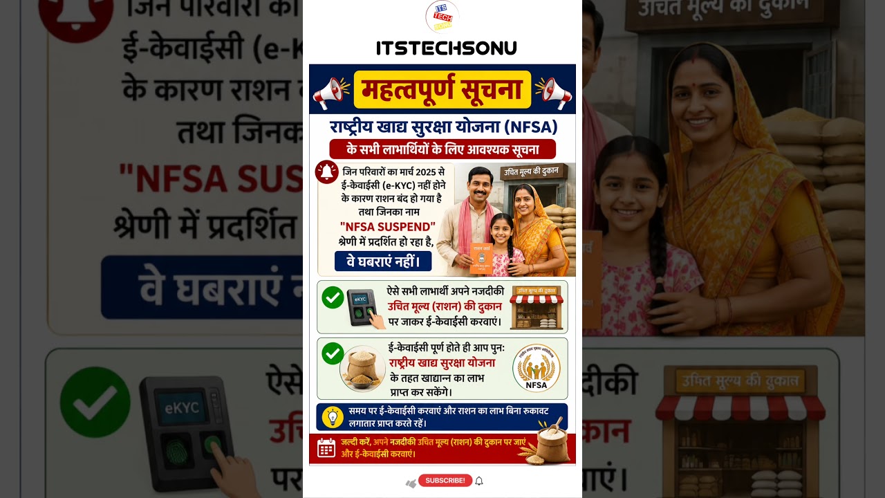 NFSA Ration Card Big Update, e-KYC Nahi Karai To Ration Band! NFSA SUSPEND Kaise Hoga Active #shorts