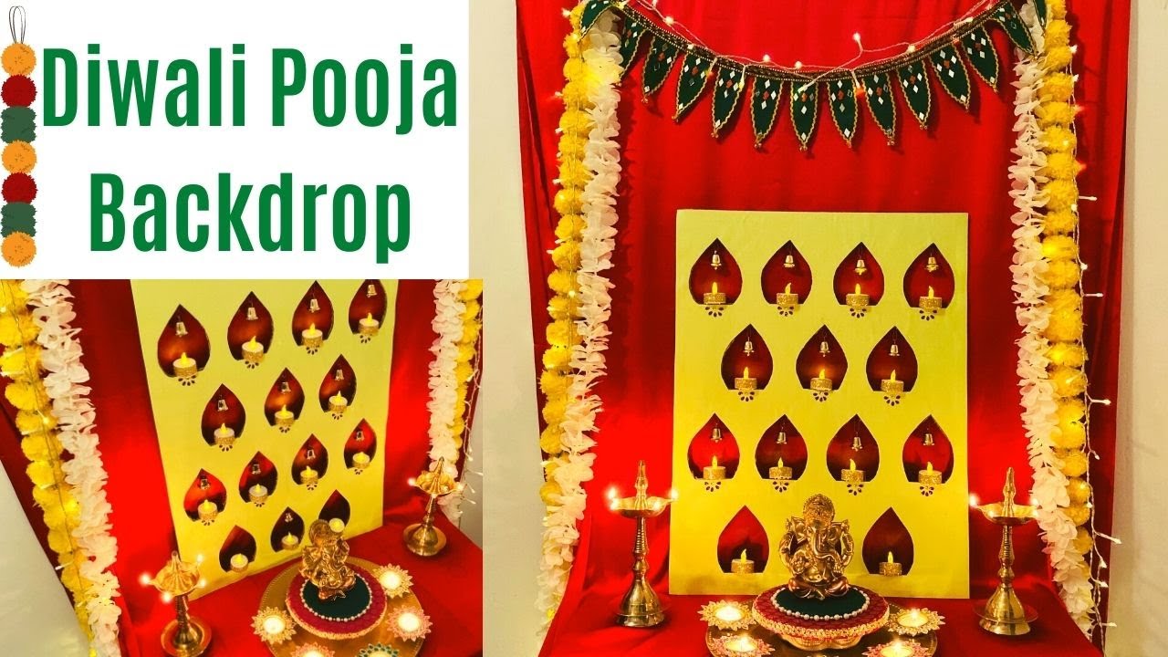 Diwali Pooja Decoration at Home using Cardboard | Diya backdrop for Diwali| Lakshmi Pooja Decoration