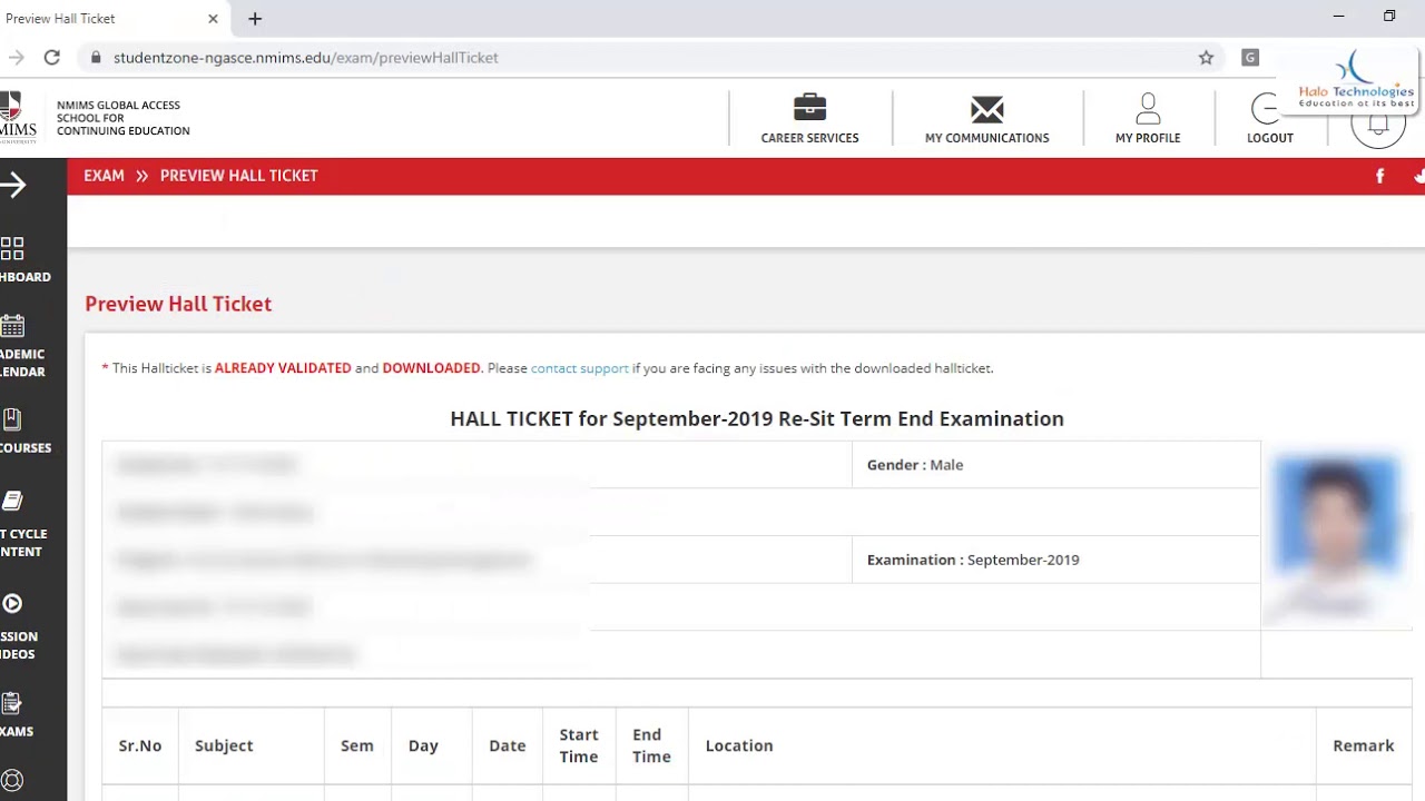 Steps to Download NMIMS Exams Hall Ticket using Web Browser