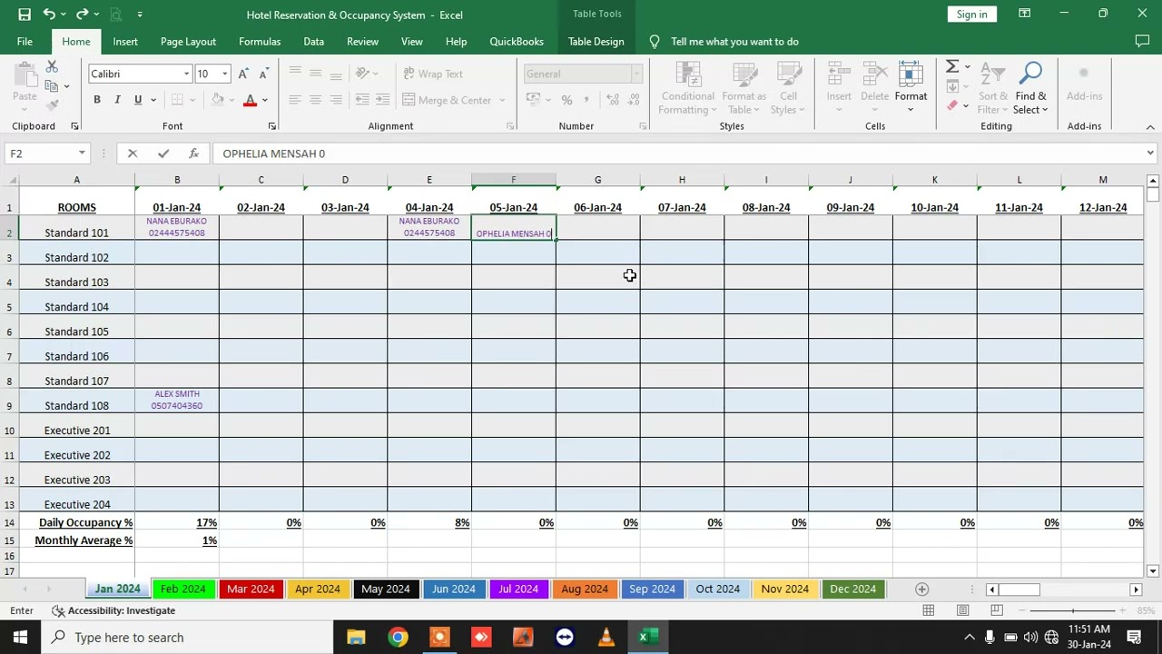 Excel Hotel Reservation & Occupancy System