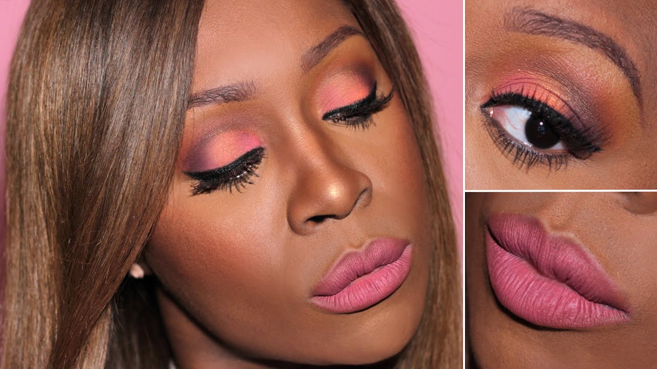 Pink Valentines Day Makeup for Black Women | Pink V-Day Makeup on Dark Skin (Look #1) ♡