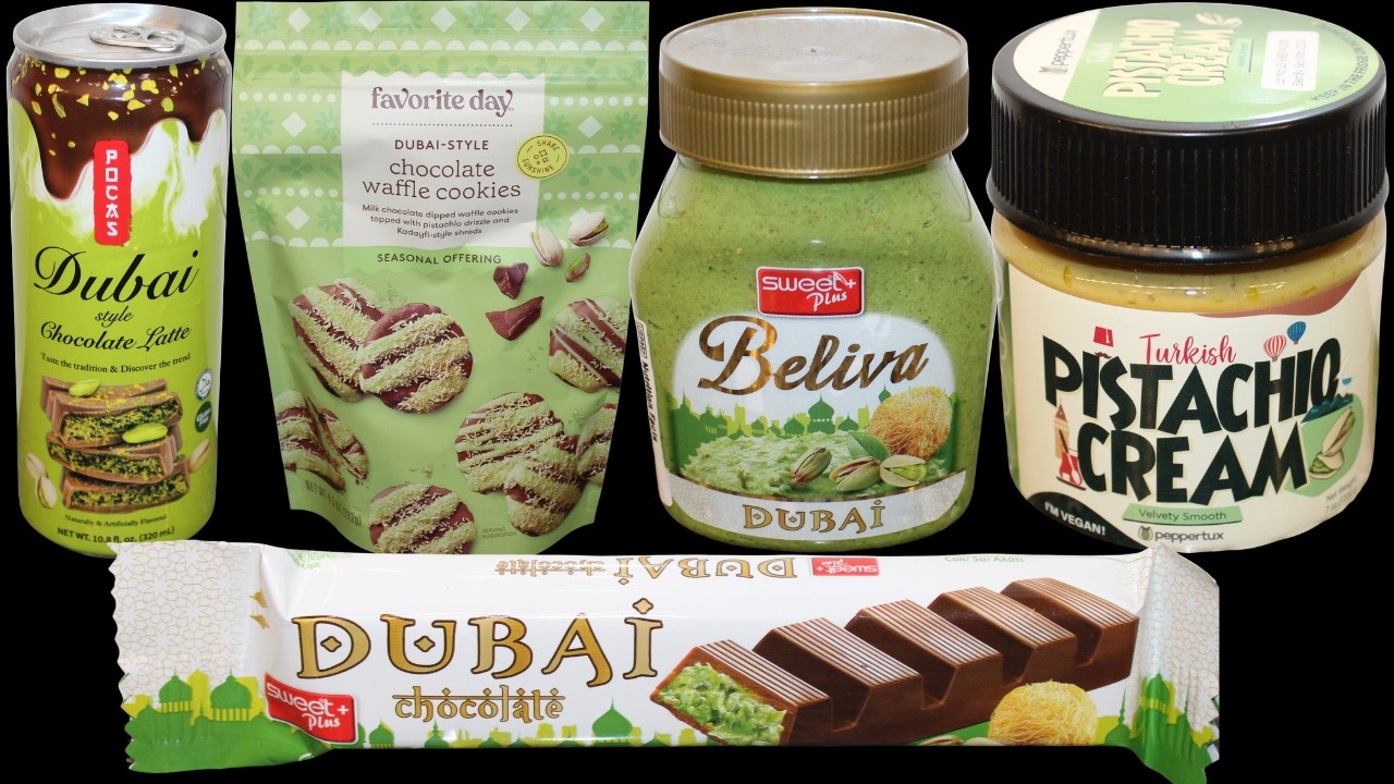 Латте Pocas Dubai, печенье Favorite Day Dubai, паста и батончик Sweet Plus Dubai, фисташковое печ...