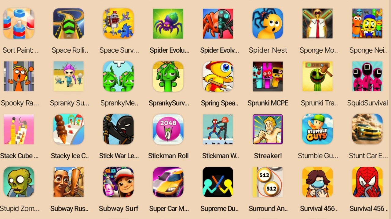 Spranky Survival,Death Puzzle,Roblox,Squid Game,Draw Master,Save Prisoner,Scray Teacher,Comic Bob