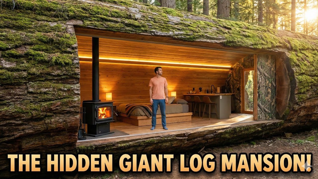 Turning a 100-Year-Old Fallen Log into a Secret Cozy Home – Cinematic ASMR