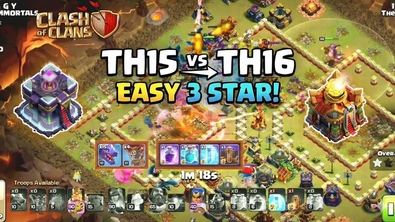 TH15 vs TH16! Easy 3 Star Attack Strategy Using MASS DRAGONS (Clash of Clans)