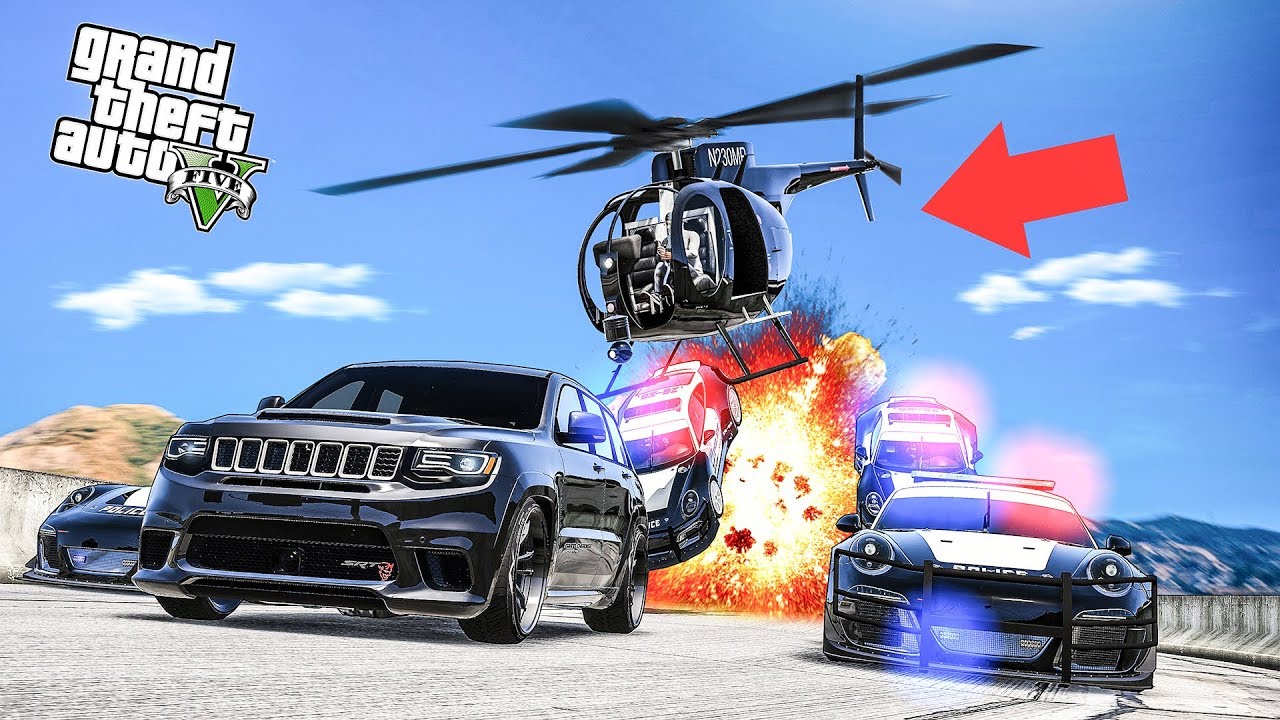 Этот вертолет меня достал! Погоня за Jeep TrackHawk! Полицейские догонялки в ГТА 5