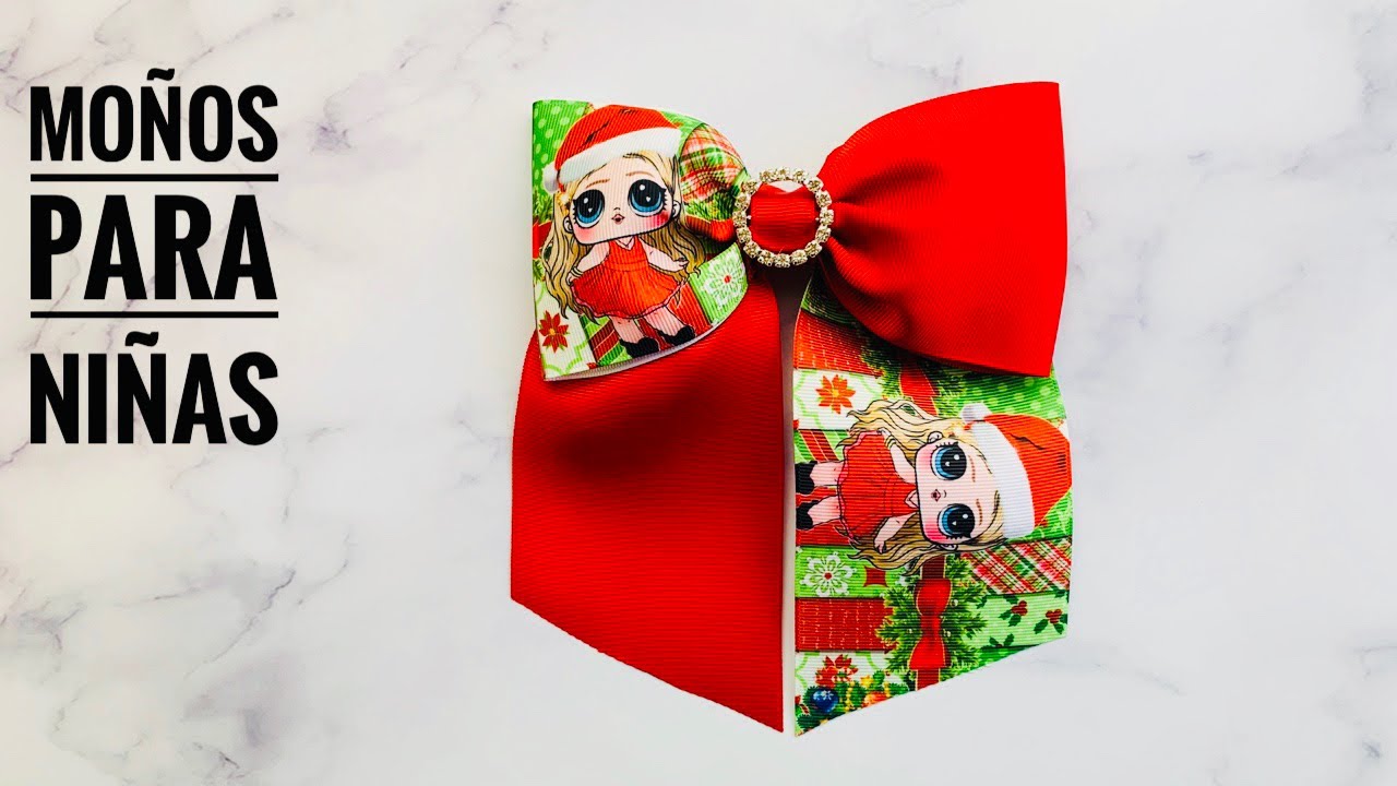 Como hacer moños con listón para niñas temática navidad / lazos de listón para niñas